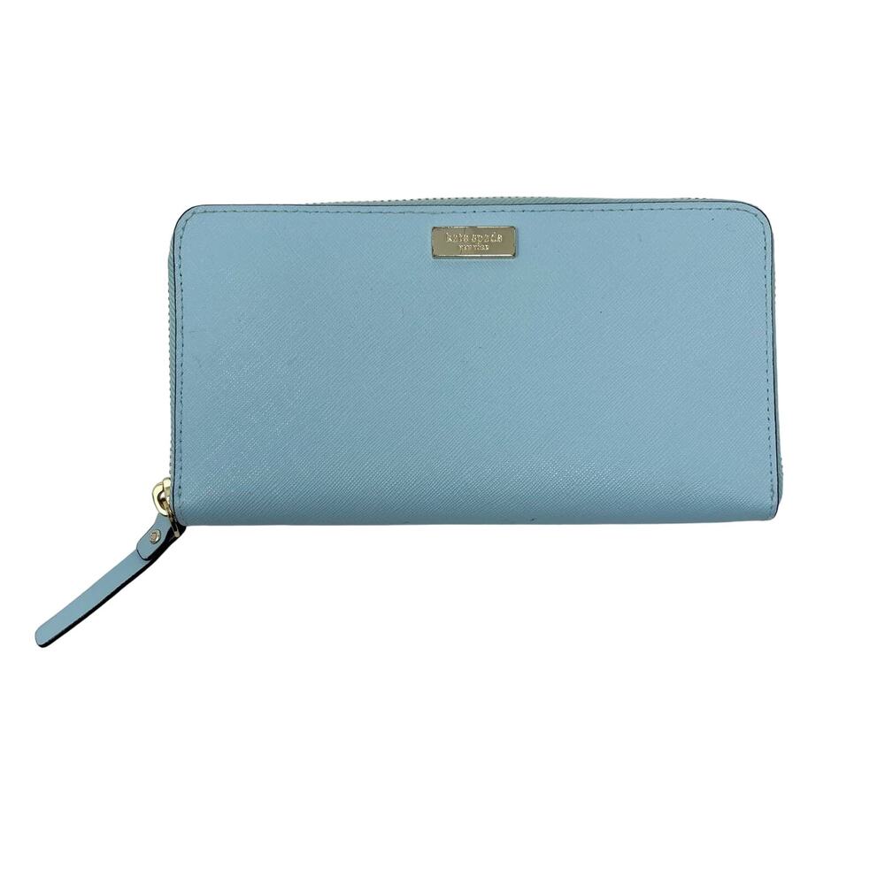 Kate Spade Grace Blue Newbury Lane Neda Wallet Leather Zip Around Gold Hardware